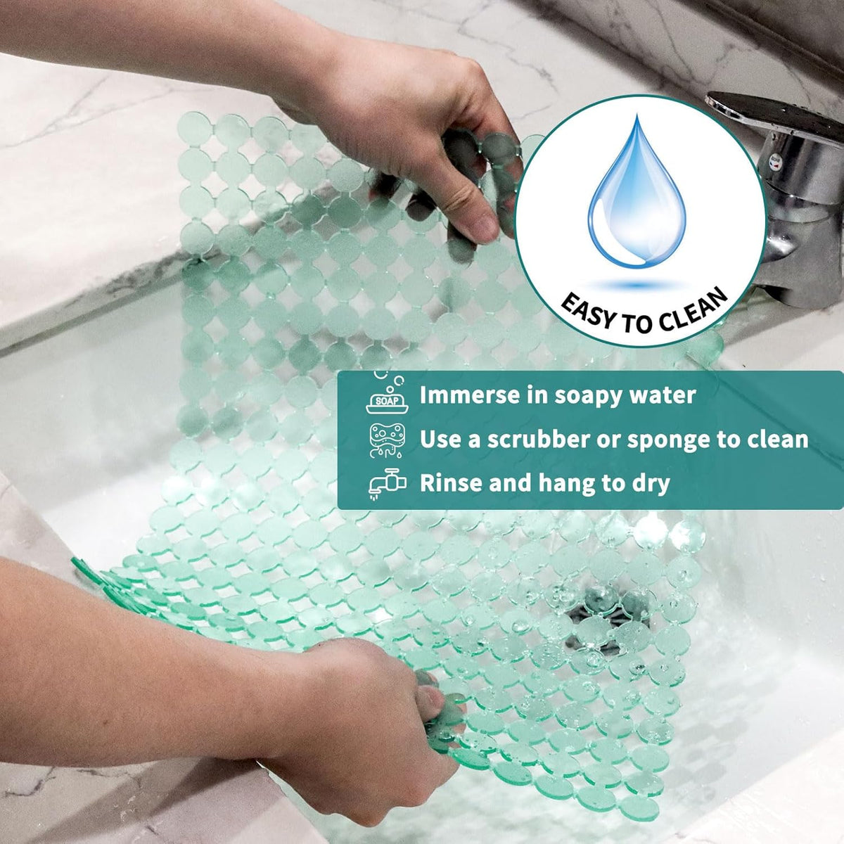 Qulable 2Pack Kitchen Sink Mat for Stainless Steel/Ceramic Sinks, PVC Eco-friendly Protectors for Bottom of Kitchen Sink, Adjustable, Fast Draining, Dots Design, 11.8x15.7 (Light Green)