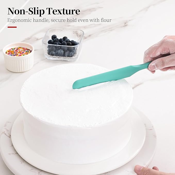 600ºF Heat Resistant Spatulas, High Heat Food Safe Semless Kitchen Silicone Scraper Set for Cooking Baking Mixing Scraping Stirring Nonstick Cookware Pan Bowl (4Pcs,Aqua Sky)