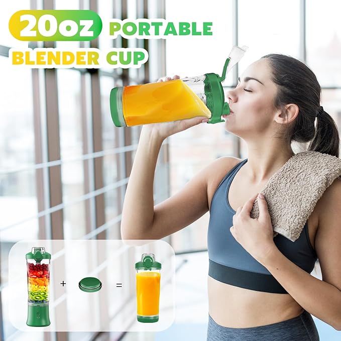 Portable Blender Personal Juicer for Shakes and Smoothies - 20 OZ Electric Protein Shaker Bottle with Insulated Sleeve, Travel Lid, USB-C Rechargeable - Mini Small Blender Cup for Kitchen, Office, Gym