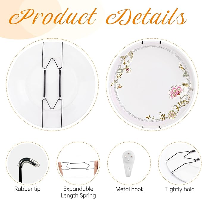 Bilillo 14 pcs Plate Hangers for The Wall, 4/6/8/10/12 Inch Invisible Plates Hangers, Stainless Steel Plate Wall Holders for Display Various Sizes with Hooks for Decorative Black