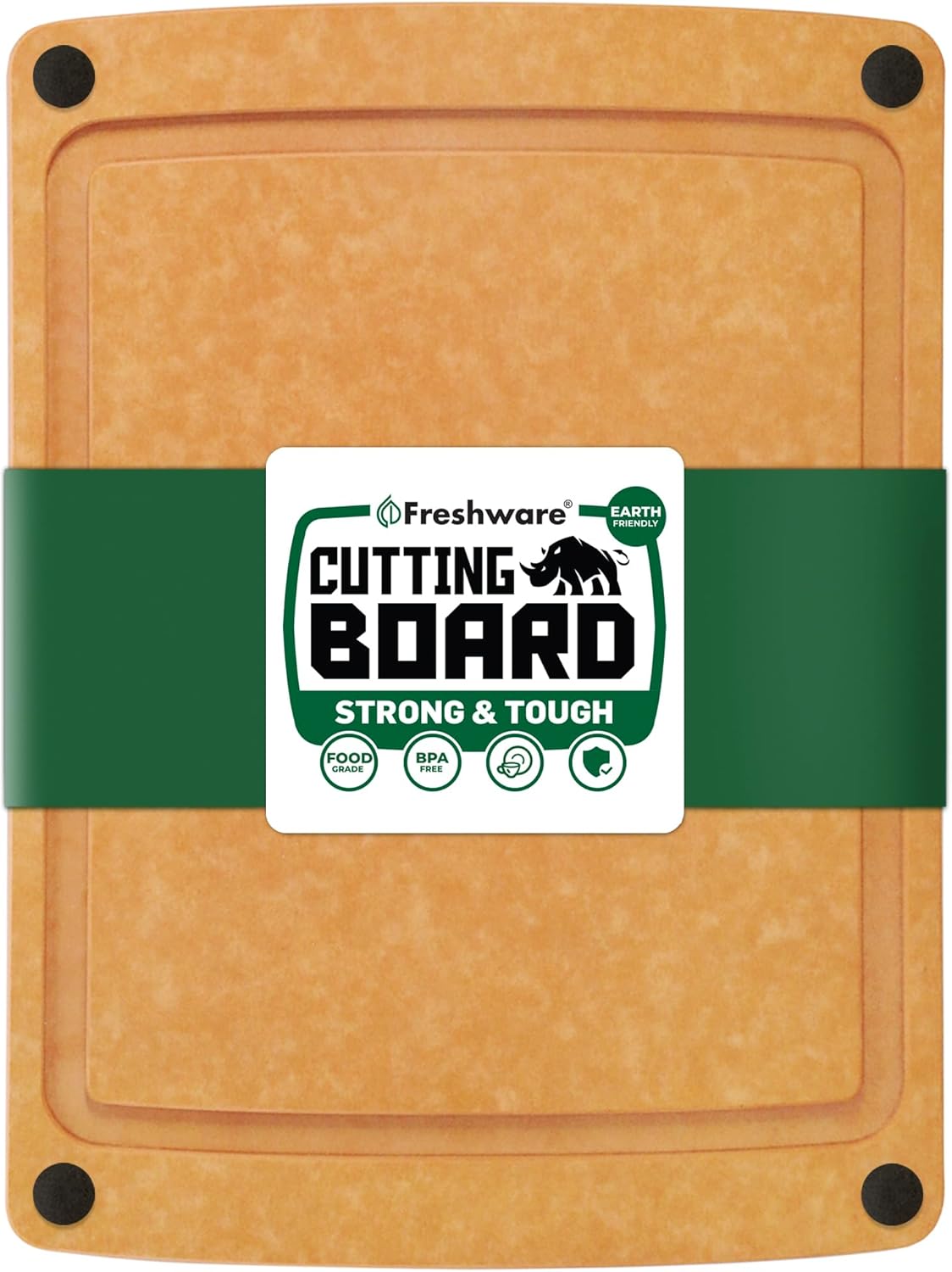 Freshware Wood Cutting Board for Kitchen, Juice Groove, Non-Slip Silicone Feet, Dishwasher Safe, 2X Large, 20" x 14", Natural