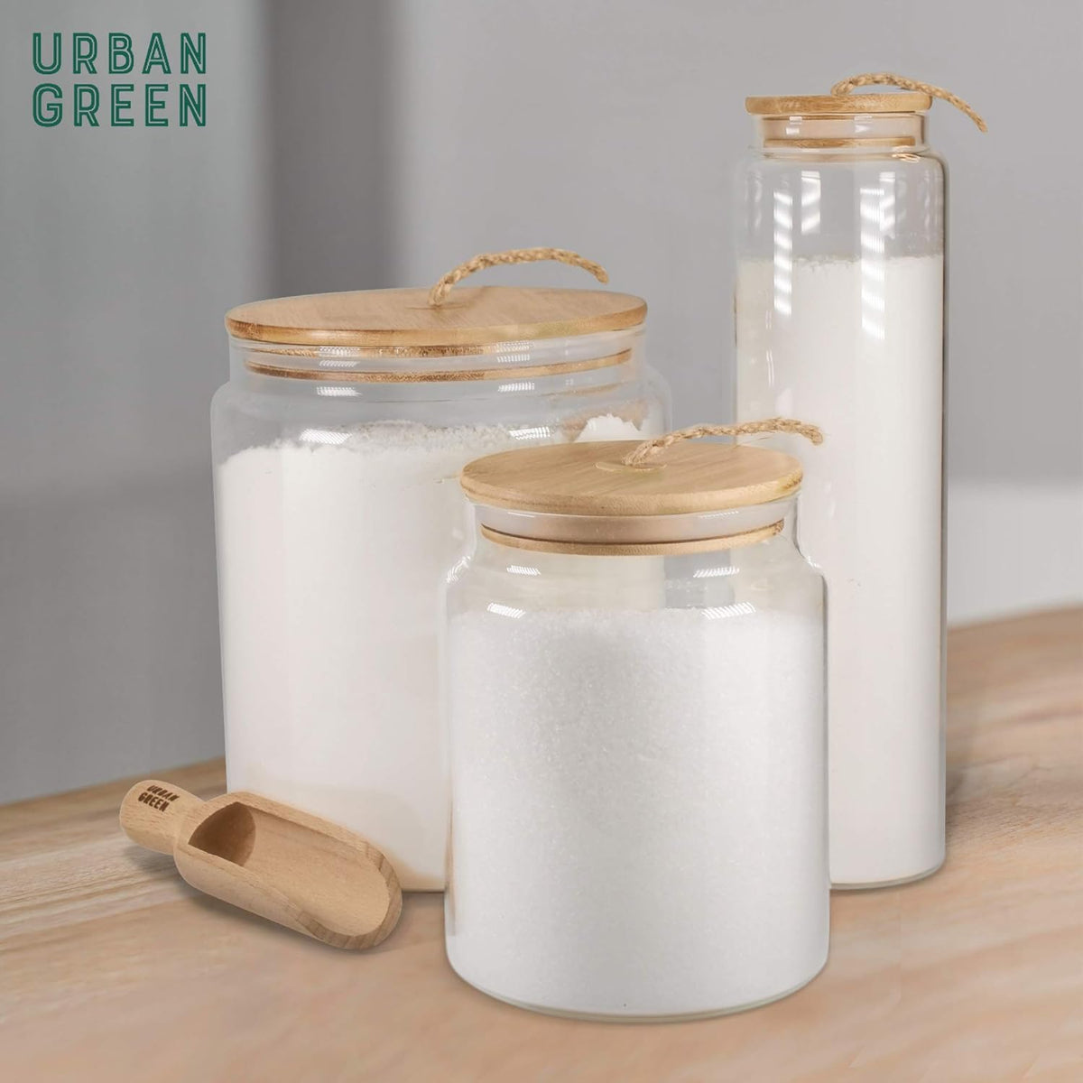 Urban Green Glass Jars with Airtight Lids, Airtight Glass Canisters with Locking Lids, (Bamboo-1Gal)