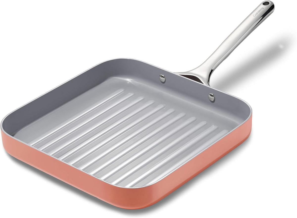 Caraway Square Grill Pan - 11” Grill Pan - Non-Stick Ceramic Coated - Non Toxic, PTFE & PFOA Free - Oven Safe & Compatible with All Stovetops - Perracotta