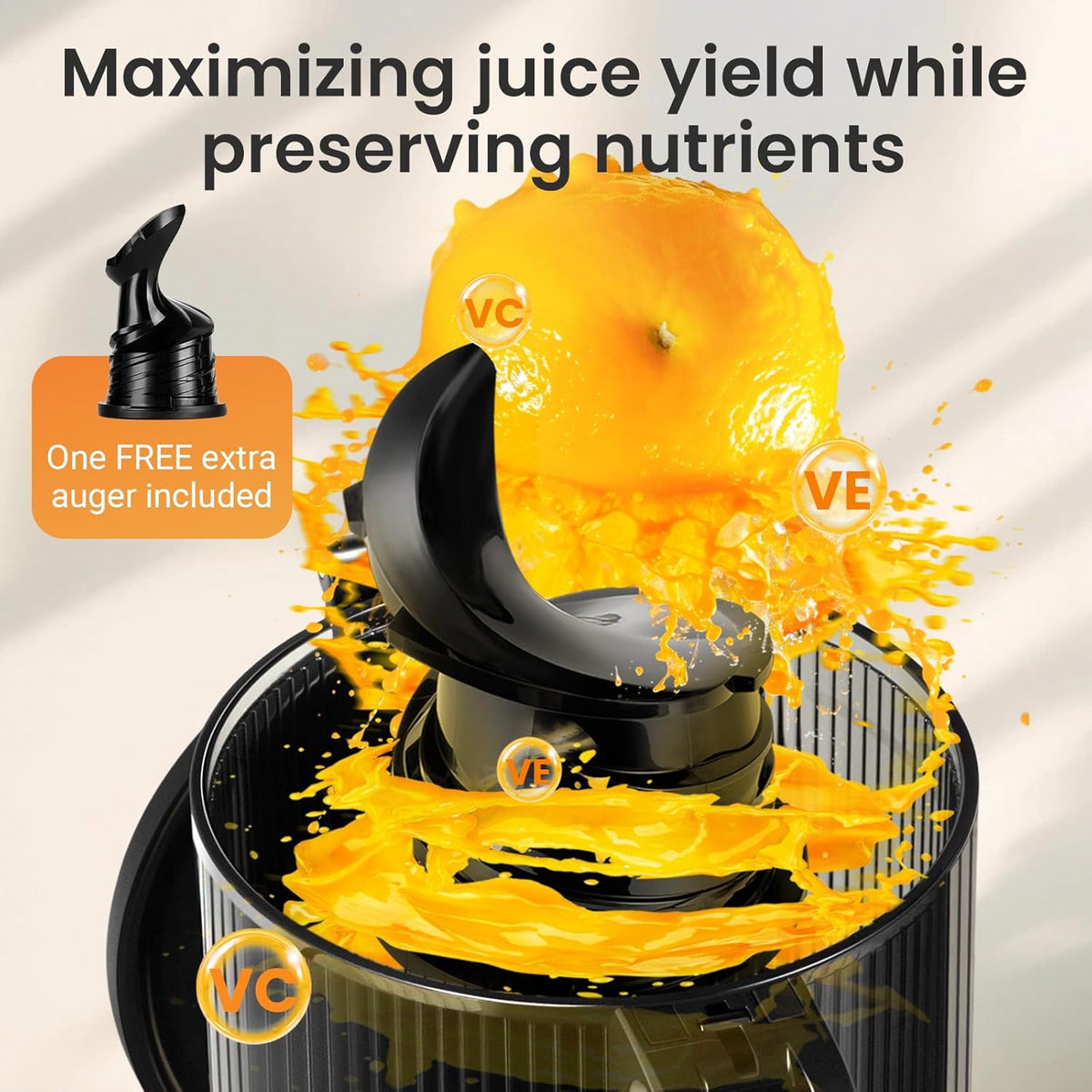 Ventray Cold Press Juicer, 5.12'' Extra Large Feed Chute Slow Masticating Juicer for Whole Vegetables & Fruits, 250w, High Juice Yield, Easy to Clean, with Brush, Fit for Batch Juicing