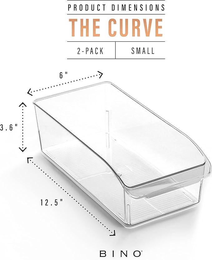 BINO | Plastic Storage Bins, Small | THE CURVE COLLECTION | Multi-Use Organizer Bins | Storage Containers Kitchen, Pantry and Home Organization | Fridge Organizers | Pantry Organization