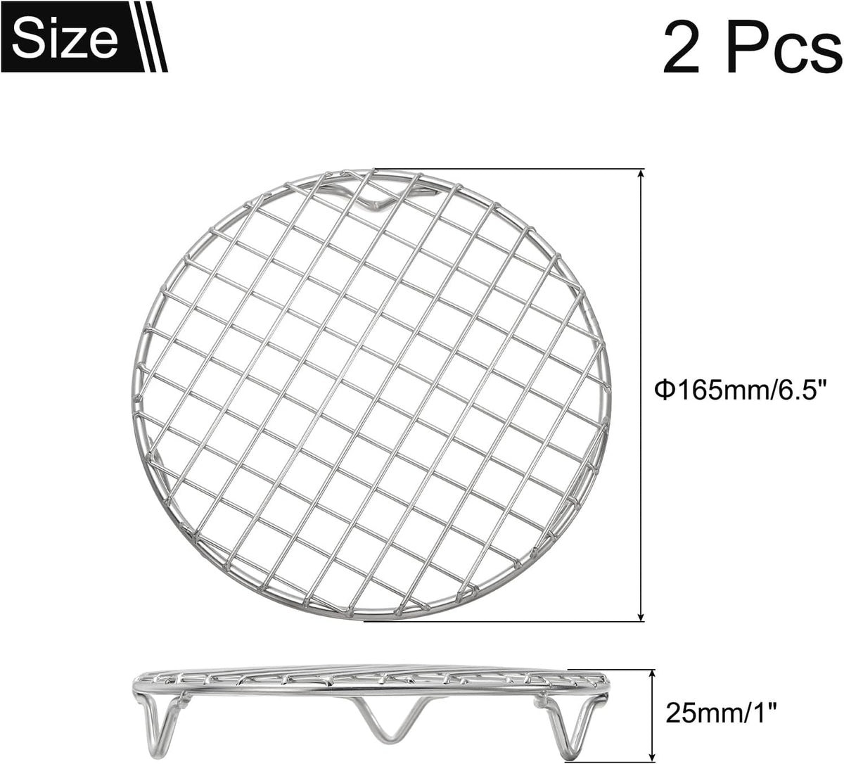 uxcell 2 Pcs Round Cooking Rack with Legs, Dia 6.5 Inch 304 Stainless Steel Barbecue Grill for Cooking Baking Barbecue Air Fryer Racks, Silver