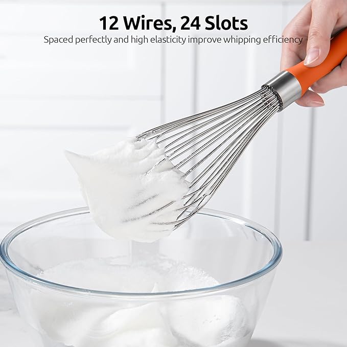 U-Taste Balloon Whisk for Cooking: 18/10 Stainless Steel Kitchen Wire Whisk, 12in Large Heavy Duty Egg Beater, Manual Mixing Tool with 12 High Flex Wires for Stirring, Blending Sauce (Orange)