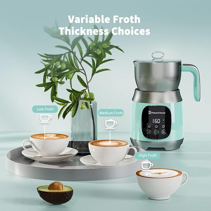 Maestri House Milk Frother, 21OZ Variable Temp and Froth Thickness Milk Frother and Steamer, Smart Touch Control Milk Warmer, Dishwasher Safe, Memory Function for Latte Cappuccino Hot Chocolate