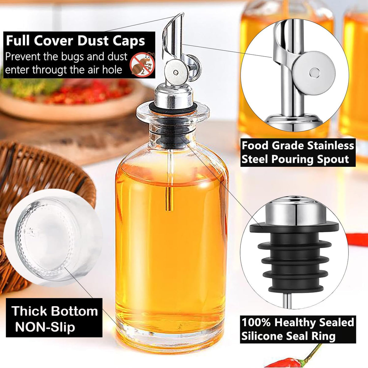 Pafusen 6 Pack Auto Flip Olive Oil Dispenser, Liquor Pour Spout, Oil Dispenser for Kitchen, Easily Turn Your Bottles into Dispensers for Liquor, Vinegar, Coffee Syrup or Oils, Weighted Pourer, Gold