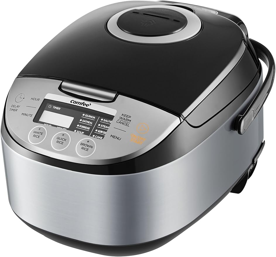 COMFEE' Rice Cooker 12 Cups Cooked/6 Cups Uncooked, Portable Non-Stick Rice Maker, Japanese Rice Cooker with Fuzzy Logic Technology, 24-Hour Timer Delay, 11 Presets, Steamer, Fast Cooker, Grain Cooker, Black