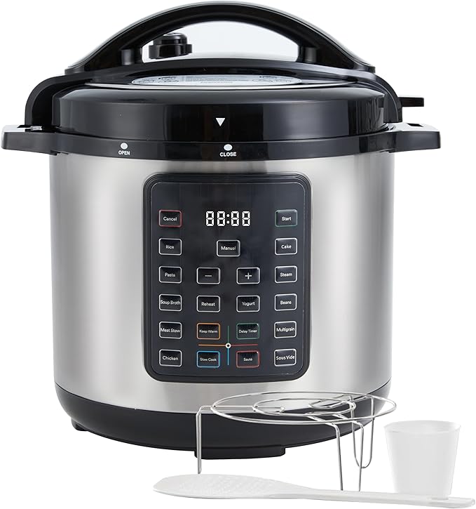 Simple Deluxe Electric Pressure Cooker, Non-Stick 16-in-1 & 8QT Stainless Steel Multi Cooker for Slow Cook, Meat Stew, Cake, Pasta, Multigrain, Dishwasher Safe, Silver