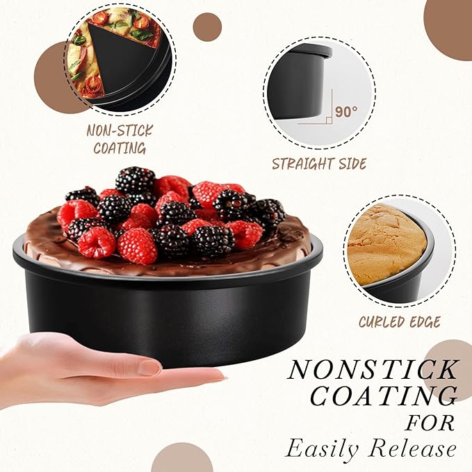 AIVIKI 8-Inch Round Cake Pan Set of 3, Nonstick Smash Cake Baking Pans Tins with 100 Pieces Parchment Paper, Carbon Steel Bakeware for Birthday Christmas, Oven & Dishwasher Safe