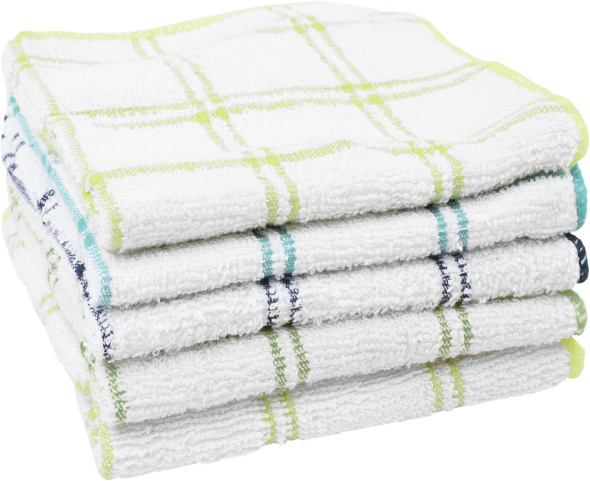 Ritz 100% Cotton 12-inch x 12-inch Kitchen Dish Towel, Gentle Cleaning Wash Cloth with Poly Scour Side, Blue/Green, 5-Pack