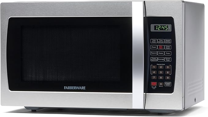 Farberware 1.3 Cu. Ft. Countertop Microwave Oven – 1000 Watts Power, Auto Cook Settings, Defrost, Easy Clean and Child Safety Lock - Stainless
