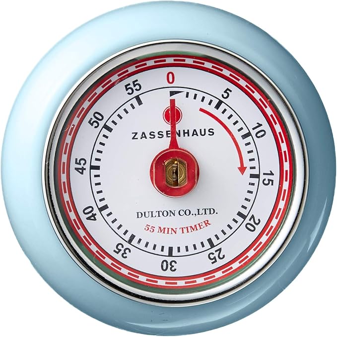 Zassenhaus Magnetic Retro Kitchen Timer, Classic Mechanical Cooking Timer (Light Blue)