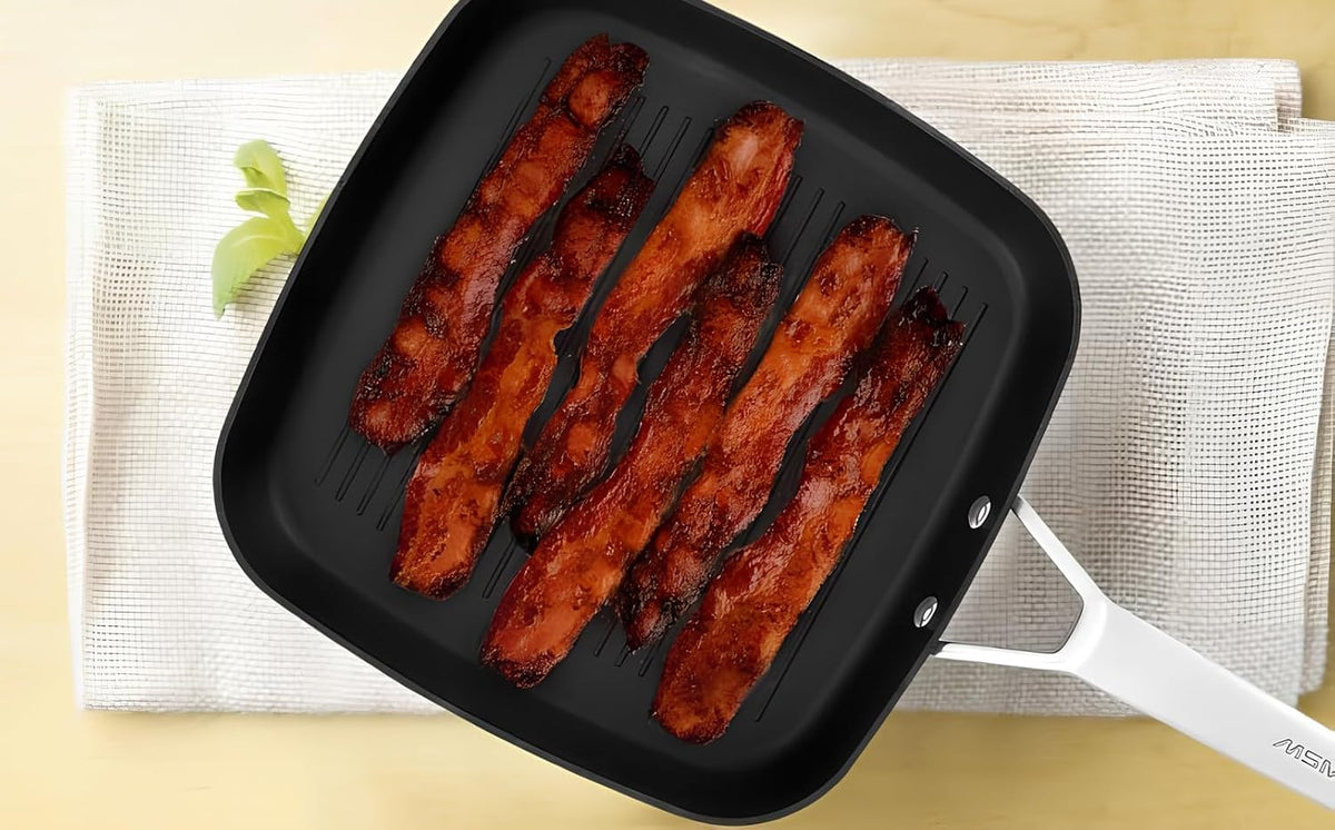 MsMk 11 Inch Induction Grill Pan, Bacon Carbonize also Nonstick, PFOA Free Non-Toxic, Stay-Cool Handle, Scratch-resistant, Induction Griddle Pan for Stove Top