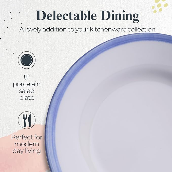 Portmeirion Potter's Brushstroke Dinner Plate (Set of 4) - 8" Earthenware Plates with Classic Brushstroke Rim - Microwave, Dishwasher, Freezer, Oven Safe - Ideal Modern Dinnerware Set (Blue)