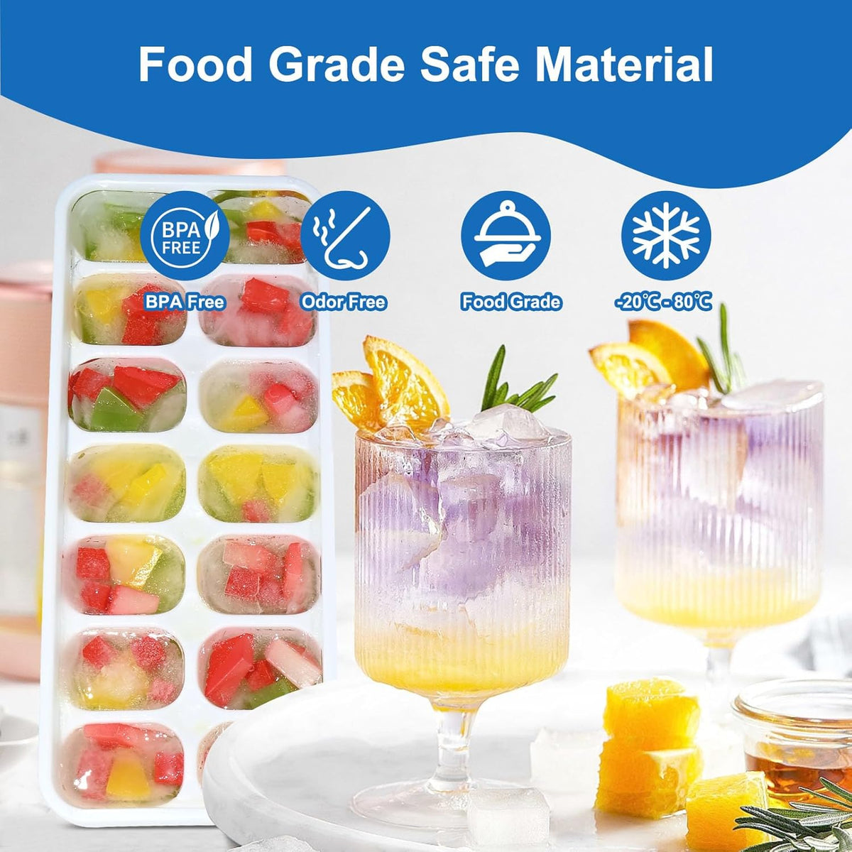 Ice Cube Trays for Freezer with Lids, 4 Pack Silicone & PP Easy-Release Ice Cube Tray, 14 Cubes Each (56 Total), Stackable, BPA Free, LFGB Certified Ice Molds for Drinks, Coffee, Baby Food, Cocktails