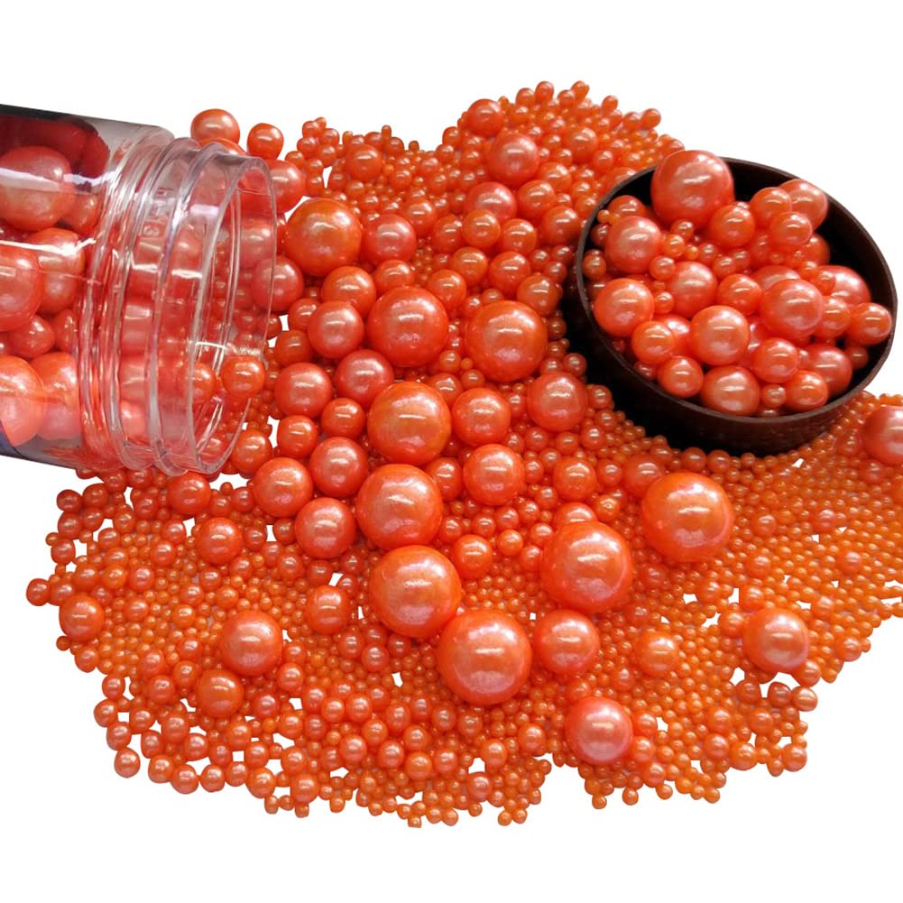 Edible Orange Sugar Pearls Candy Sprinkles 120G/ 4.23Ounce Baking Cake Sprinkles Cupcake and Cake Topper Cookie Decorations Wedding Party Valentines Halloween Christmas Supplies