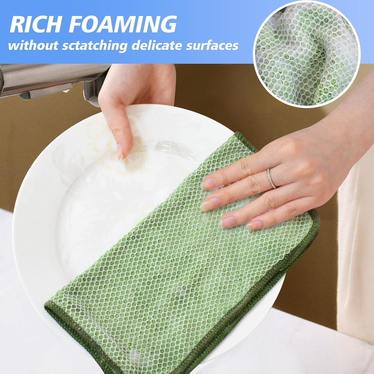 KinHwa Kitchen Washcloths for Dishes Absorbent Microfiber Dish Cloths Quick Dry Dish Rags with Poly Scour Scrub Side Ideal for Kitchen Cleaning (Mixing Colors #1, 9inchx9inch 9 Pack)