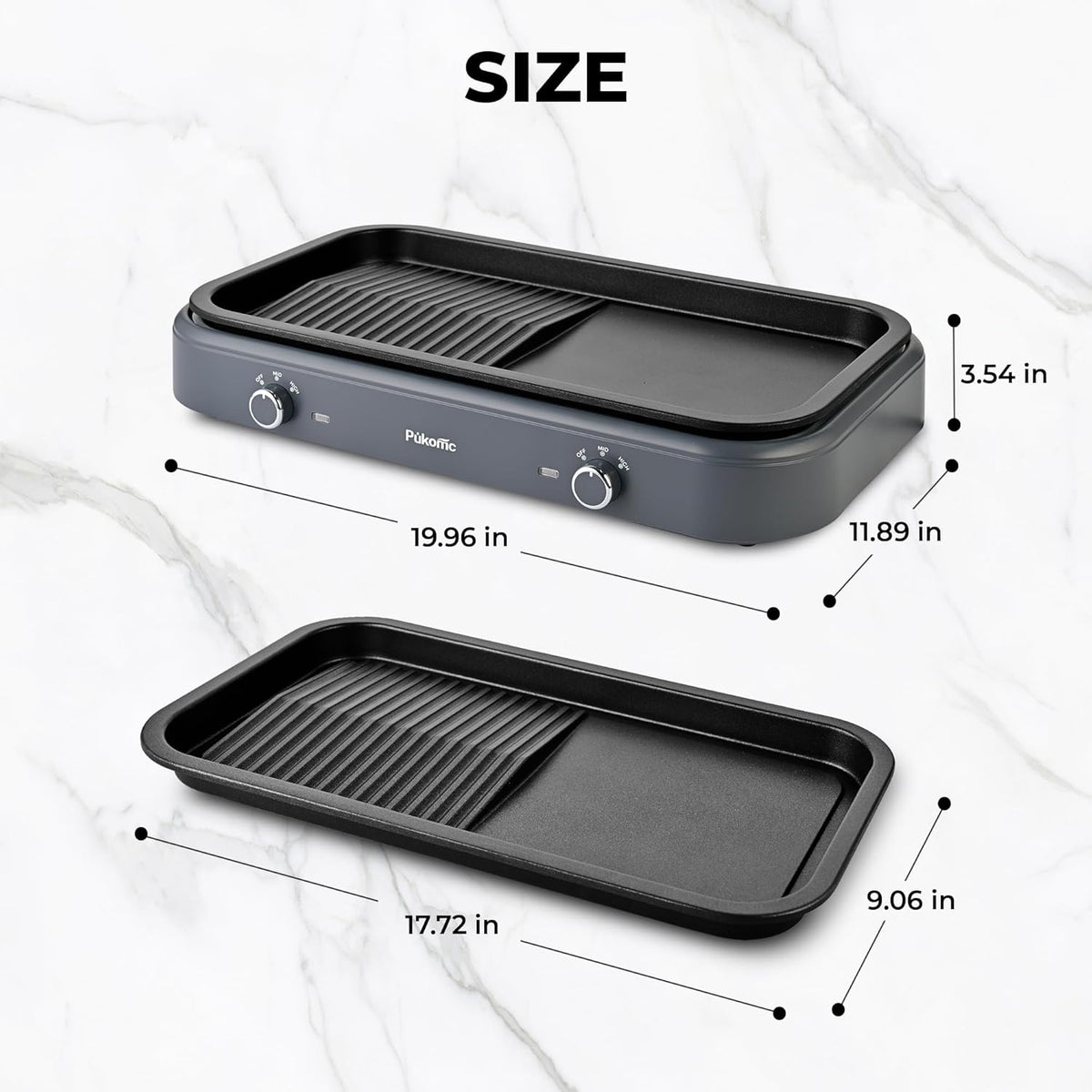 Pukomc Electric Indoor Grill,1500W,Non-Stick Cooking,Adjustable Dual Cooking Zones with,indoor grills electric smokelessSafe for Family, Party, Kitchen Use,gray