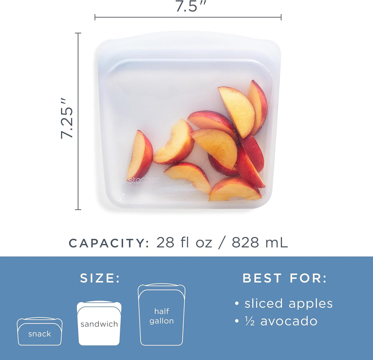 Stasher Premium Silicone Reusable Food Storage Sandwich Bag, Deep Ocean, Microwave, Sous Vide, Dishwasher, Oven and Freezer Safe, BPA Free, Leak-free, Eco-friendly, 28 Oz