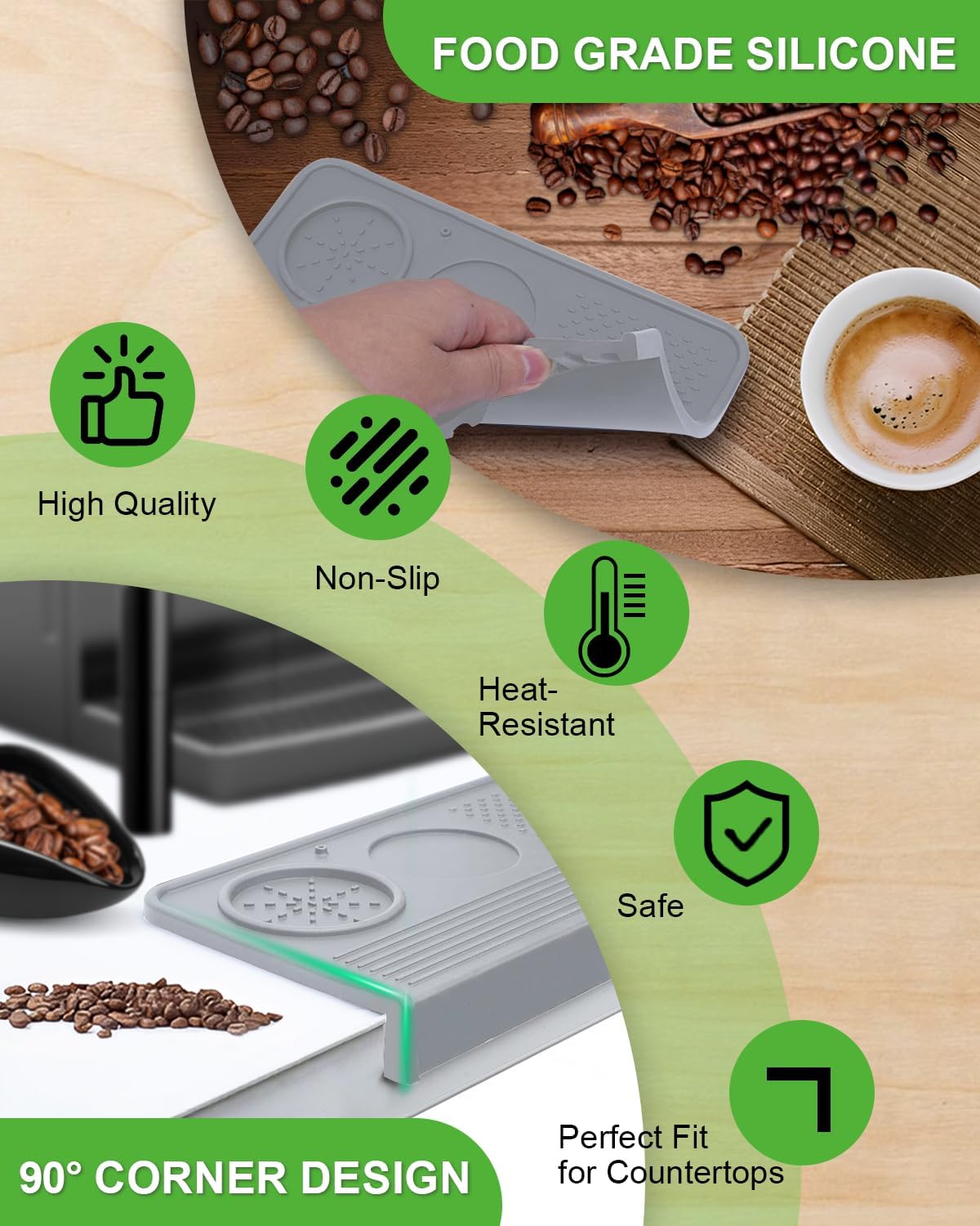 Upgraded Silicone Tamping Mat & Brush, Tamper Mat for Espresso Machine, Waterproof Heat Resistant Tamp Station for Home Baristas Tools, Gray