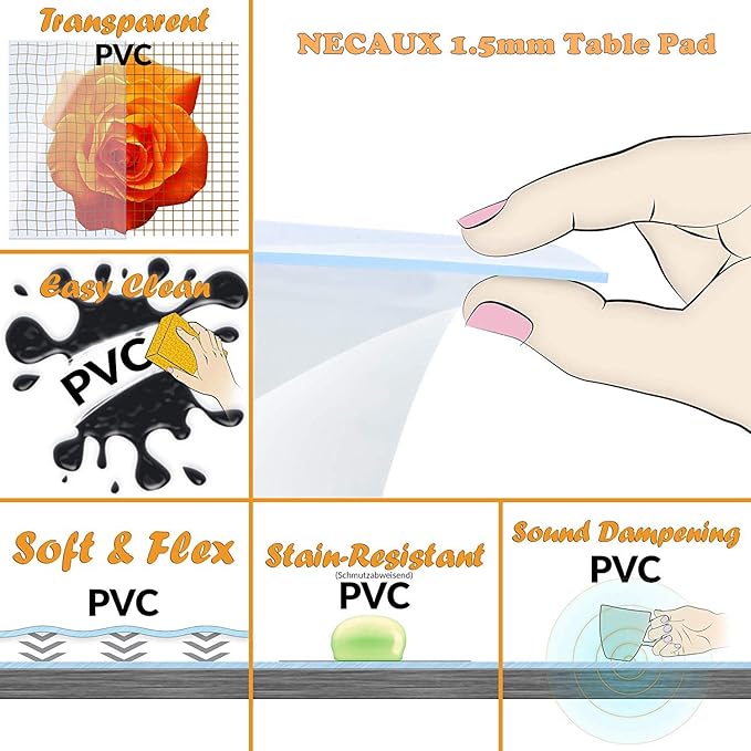 NECAUX Custom 24 x 39.4 Inch Clear Table Cover Protector, 1.5mm Thick Plastic Scratch Resistent Heavy Duty Desk Pad Mat Non-Slip Tablecloth Protector for Vanity Table, Sofa Table, Media Stand