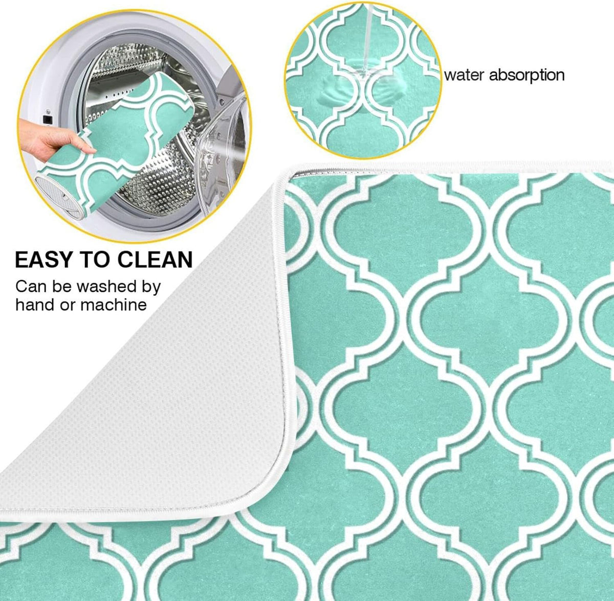 Senya Super Absorbent Dish Drying Mat, Microfiber Fast-Drying Dish Mat, 16/ x 18/ , Kitchen Dish Drying Pad, Seamless Moroccan Pattern