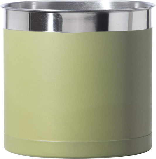 Oggi Stainless Steel Jumbo Utensil Holder - 7" Utensil Caddy, Weighted Base for Stability - Extra Large Utensil Crock and Countertop Utensil Organizer, Olive