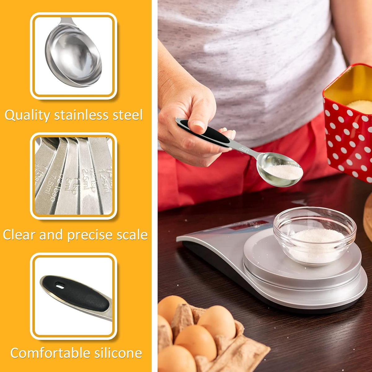 1PCS 1 Tbsp(3tsp, 1/2oz, 15ml) Single Measuring Spoon with Black Silicone Grip, Stainless Steel Individual Measure Scoop Only