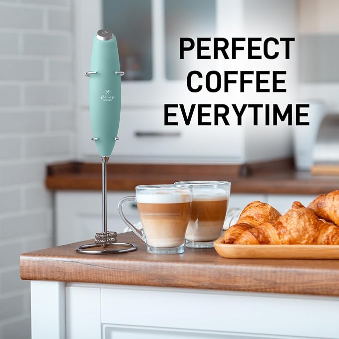 Zulay Kitchen Whisk Milk Frother with 4 Duracell Batteries - Powerful Handheld Foam Maker for Coffee, Lattes, Matcha, Hot Chocolate & Cappuccinos - Whip Creamy Froth in Seconds
