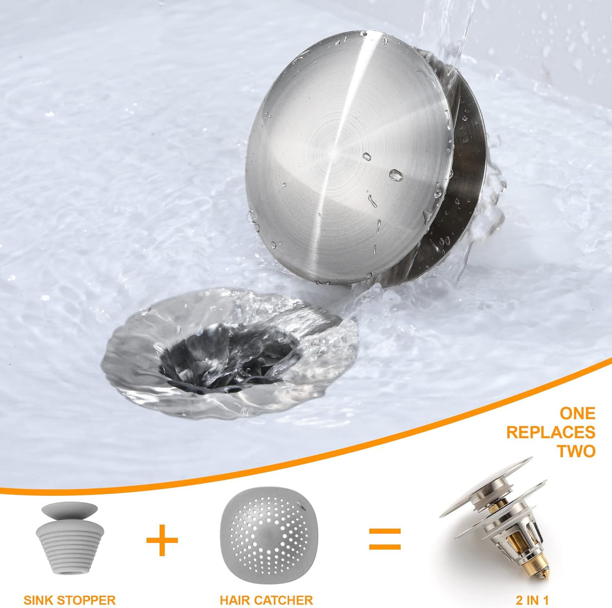 Bathroom Sink Drain Stopper 1.1~1.5 Inch, Universal Pop Up Sink Stopper, Anti-Clogging Sink Drain Strainer with Hair Catcher, Bounce Push Type Sink Drain Filter (Brushed Nickel)