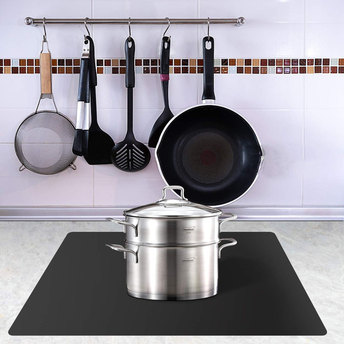 Silicone Placemats, Food-Grade Non-Slip Waterproof, Dining, Stain Resistant, Countertop Protector, Kitchen Counter Mat, Heat Resistant, Baking mat Dishwasher Safe (23.6"×15.7"-2pack, Black)