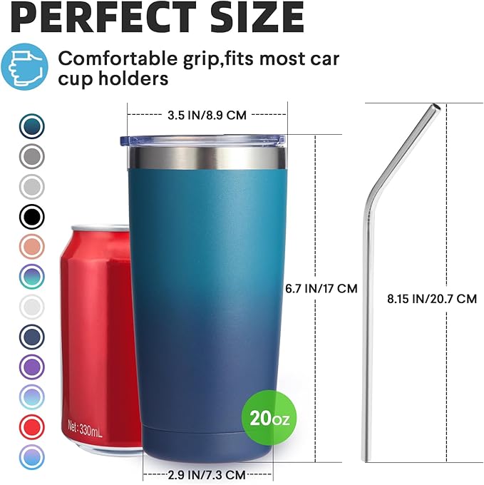 Volhoply 20oz Stainless Steel Tumbler with Lid and Straw Bulk 8 Pack,Double Wall Insulated Travel Iced Coffee Mug Fits Cup holder,Powder Coated Cups for Cold Drinks,Christmas Gifts（Dark Night,8 Set）