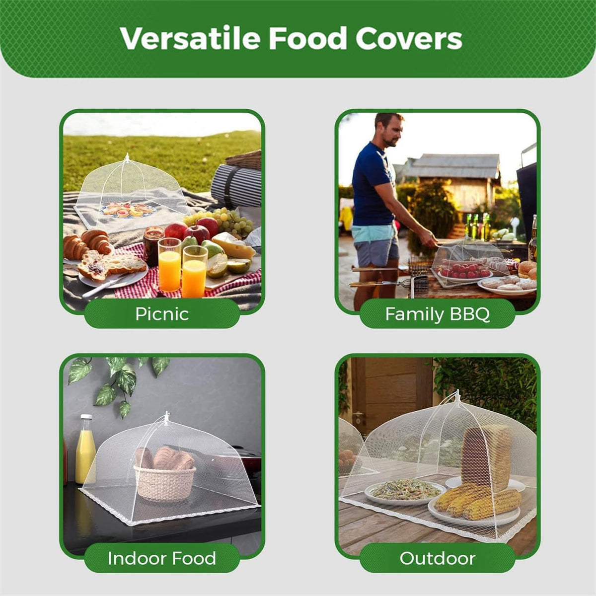 6 Pack Food Covers, Pop-Up Mesh Food Covers, Large and Tall Food Covers, Food Covers for Outside, Dish Covers for Outdoor Picnic Party BBQ (12" 14" 17")