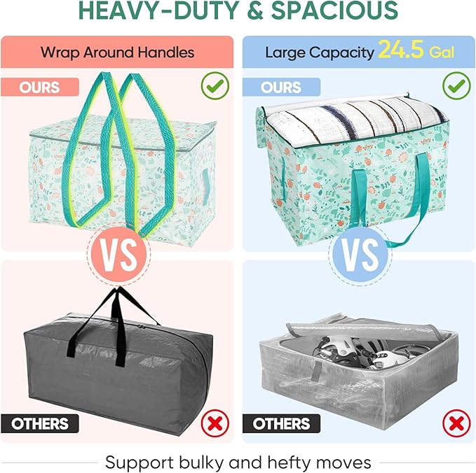 BALEINE 4-Pack Oversized Moving Bags with Reinforced Handles, Heavy-Duty Storage Tote for Clothes, Moving Supplies (Spring Stroll, 4-Pack)