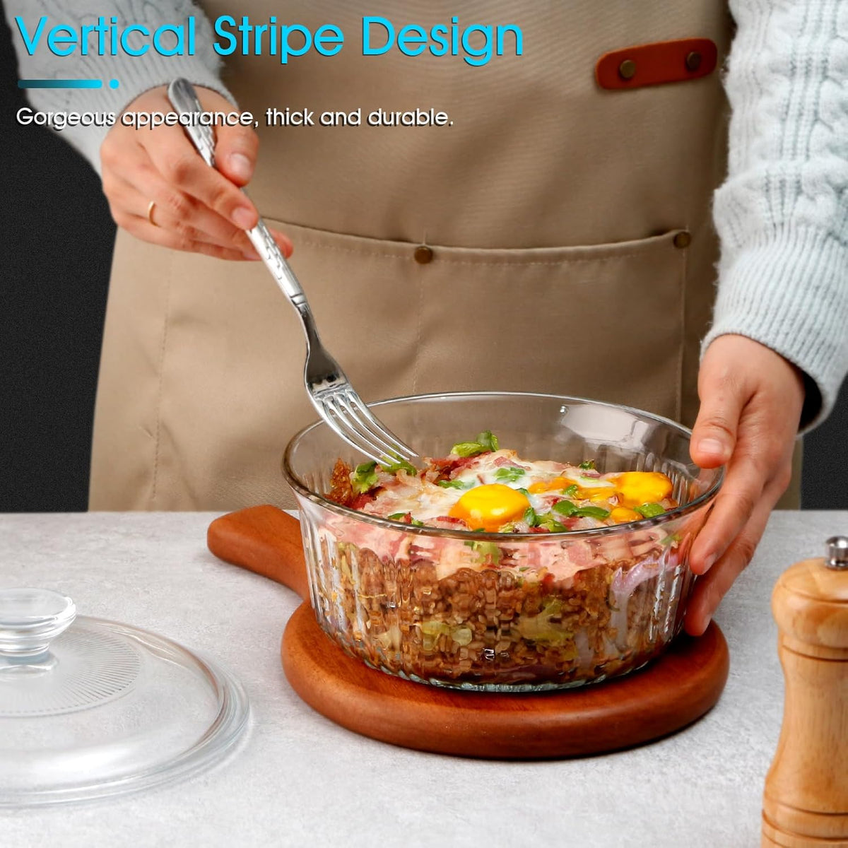 NUTRIUPS 1.6QT Round Glass Casserole Dish with Lid, Borosilicate Glass, Round Casserole for Oven