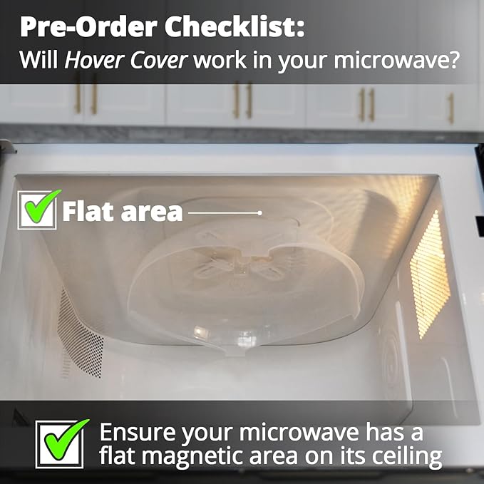 HOVER COVER Magnetic Splatter Cover, 12-Inch Clear BPA-Free Food Lid, Vented Plate Guard with Steam Vents, Anti-Splash Microwave Lid, Dishwasher Safe, Space-Saving Magnetic Storage - Ivory
