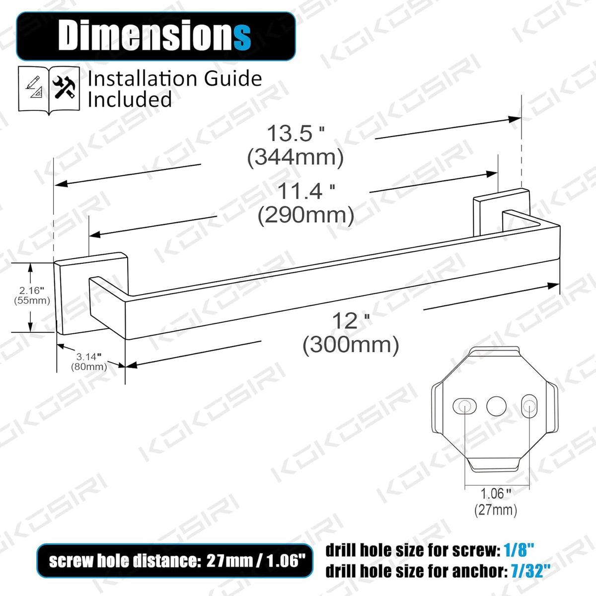 KOKOSIRI 12-Inch Single Towel Bar, Bathroom Kitchen Towel Holder, Wall Mounted SUS304 Stainless Steel Towel Rack, Matte Black, B4003BK-L12