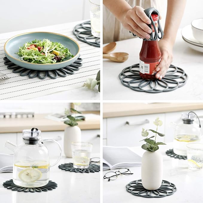 Set of 3 Silicone Trivet Mat - Hot Pot Holder Hot Pads for Table & Countertop - Trivet for Hot Dishes - Non-Slip & Heat Resistant Modern Kitchen Hot Pads for Pots & Pans, Chocolate Brown