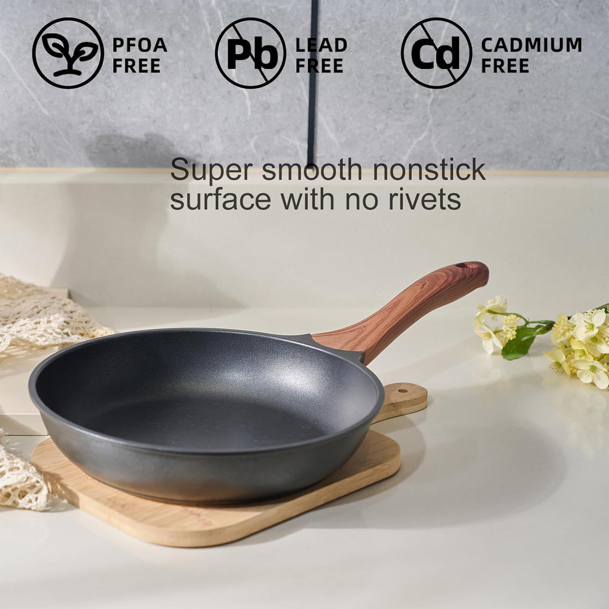 Nonstick Skillet 9.5 Inches Black Granite, Non Stick Frying Pan For Chef Cooking, Omelette Pan Egg Frying Healthy Stone Cookware, Compatible with All Stovetops, PFOA Free (Black, 9.5inch)