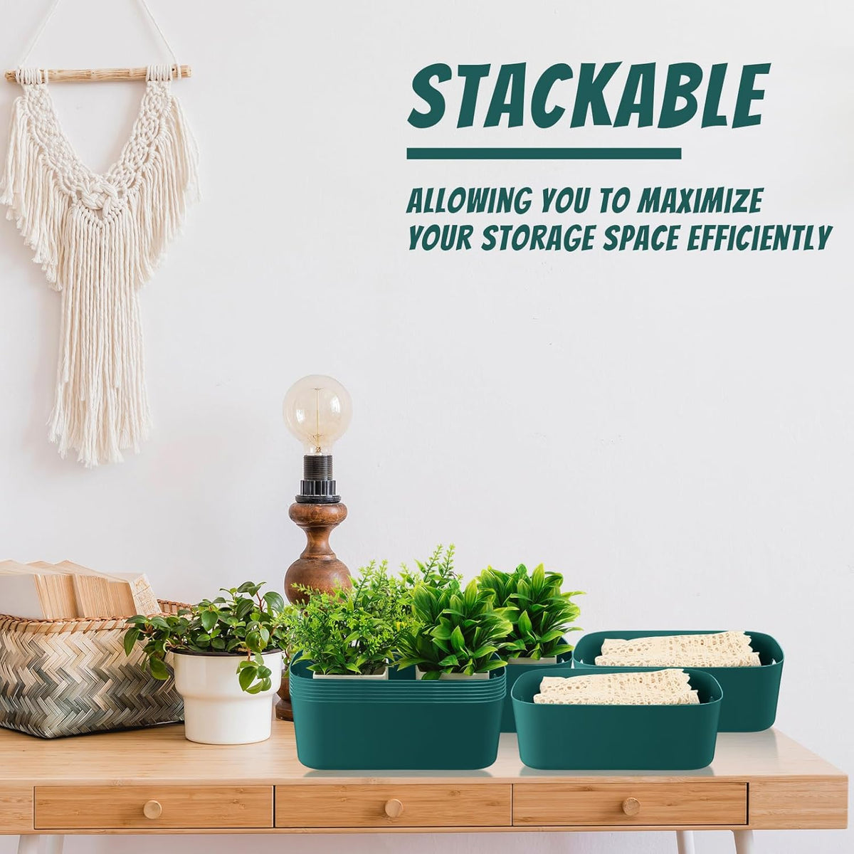 Zopeal Plastic Storage Bins 10 Pcs Green Pantry Organizer Bins Small Baskets Storage Containers for Home Kitchen (8 x 5.7 x 3 Inch)