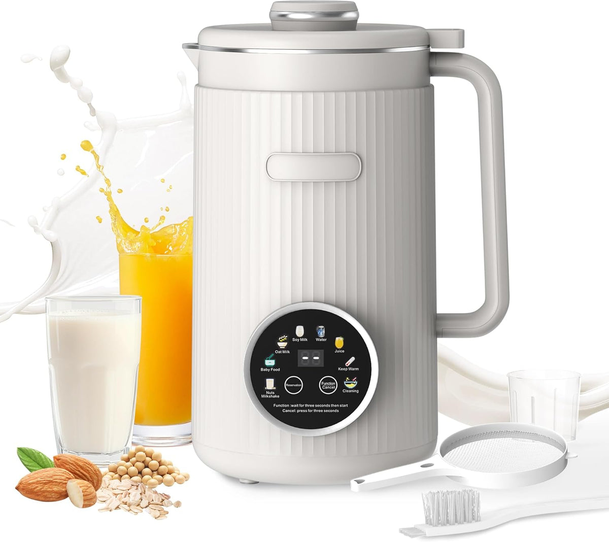 35oz Nut Milk Maker Machine: 8-in-1 Soy Milk Maker with Auto Clean & 20-Blade - Multi-Function Nut Milk Machine with Self-Cleaning, Auto Shutoff, for Vegan Drink (White)
