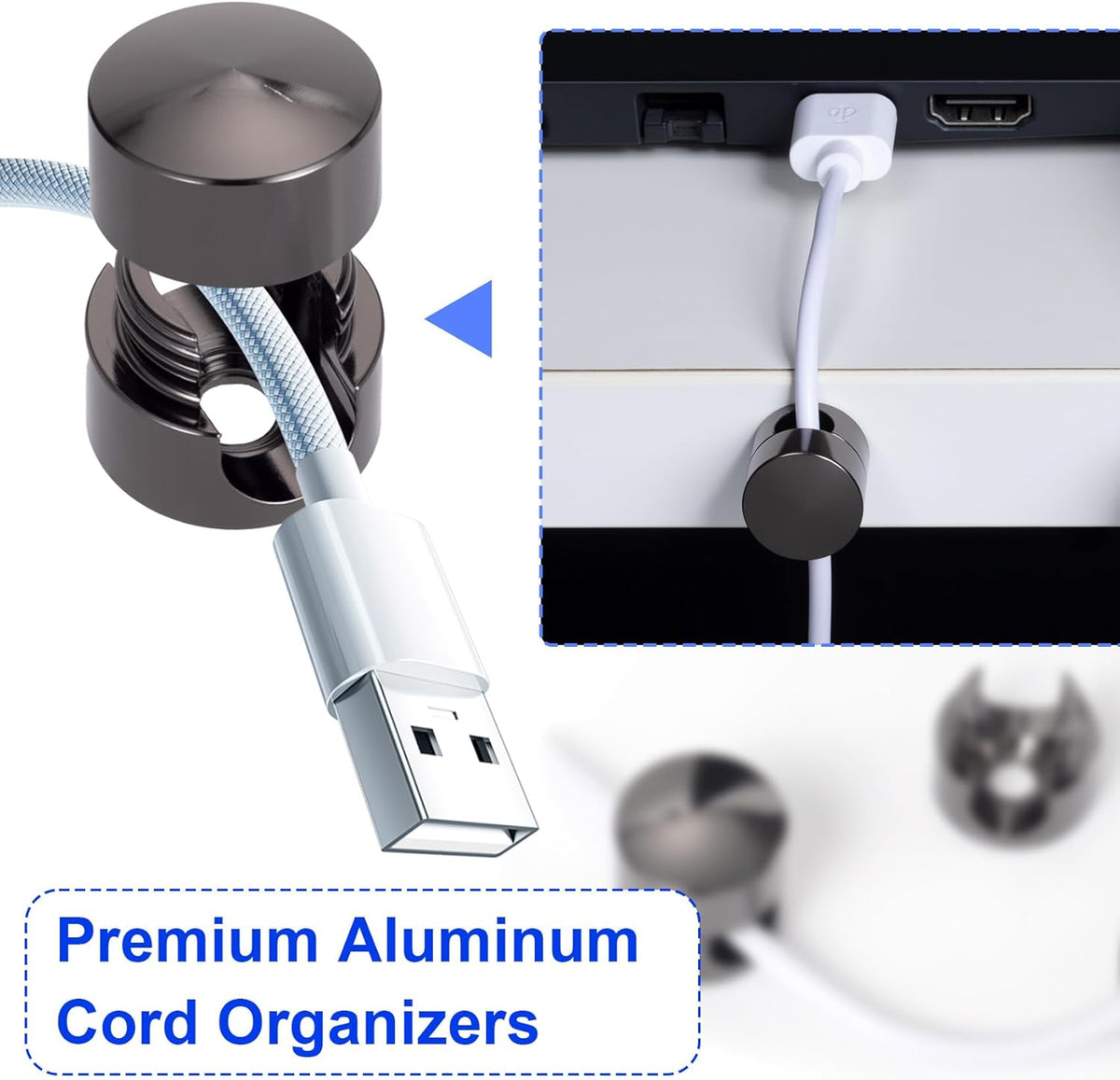 5 Sets Charger Holders for Cords, Black Adjustable Cable Anchor Holders, Adhesive Metal Cord Clips, Cable Management Wire Organizers for Desk, Office, Nightstand