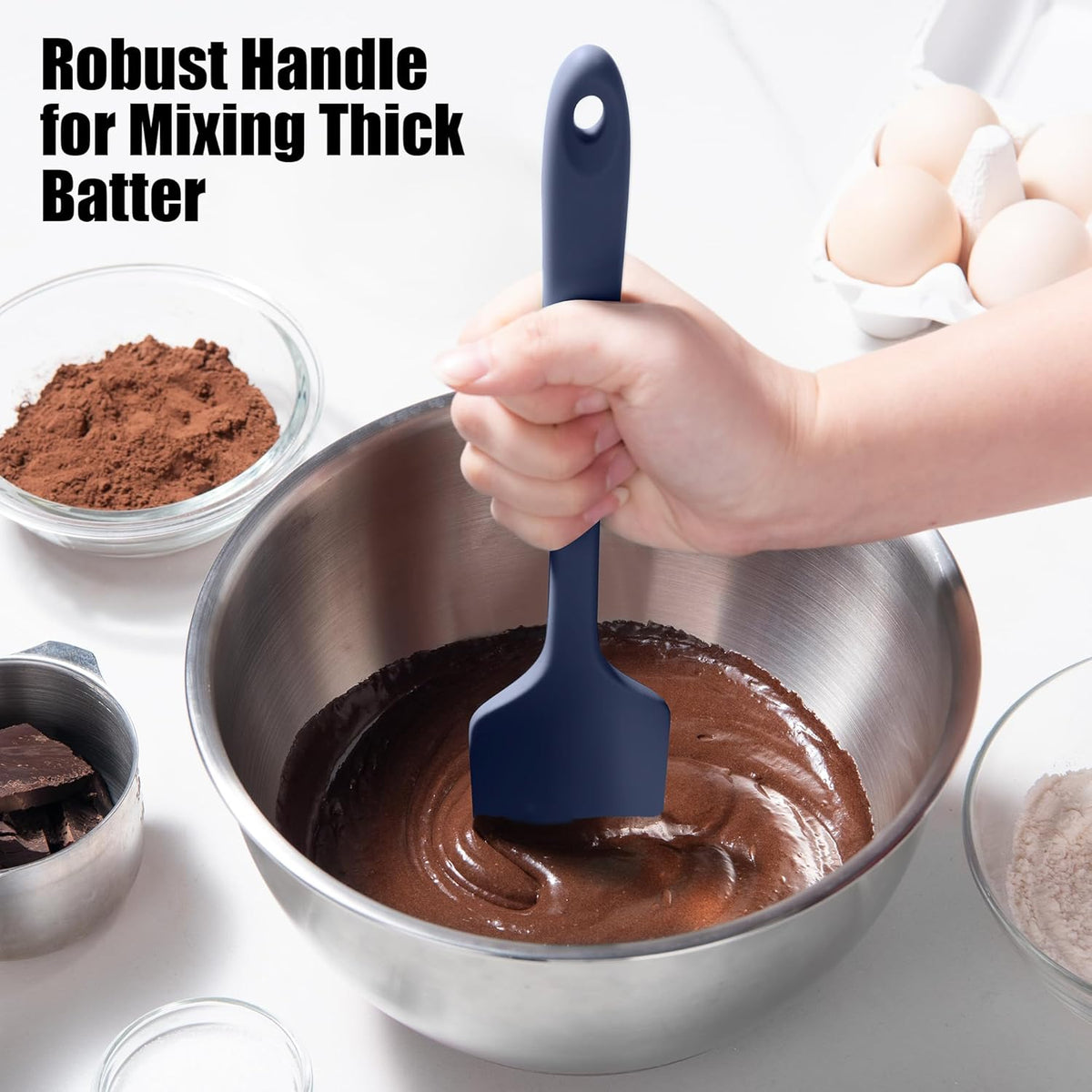600°F Heat Resistant Silicone Spatula, Doosu High Temp Flexible Kitchen Rubber Bowl Scrapers Food Grade Seamless Baking Supplies Scratch-Proof for Scraping Non-Stick Pans (Navy Blue, 11.4in)