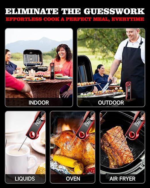 2025 Meat Thermometer Digital, ±0.5°F Accuracy Instant Read Thermometer180° Rotating Display, Calibratable and Auto Off, IP67 Waterproof Food Thermometer for Cooking,Grill,Oil Deep Fry, Brewing,Candy