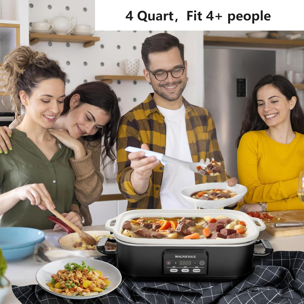 4 Quart Casserole Programmable Slow Cooker with Ceramic Baking Dish - Perfect Kitchen Small Appliance for Family Dinners, Oven Safe and Durable Bakeware for Lasagna, Roasts