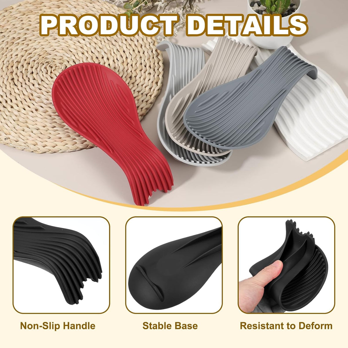uxcell 1 Set Silicone Spoon Rest for Stove Top, Silicone Spoon Holder for Cooking Spatula, Ladle, Brush Black/Dark Blue