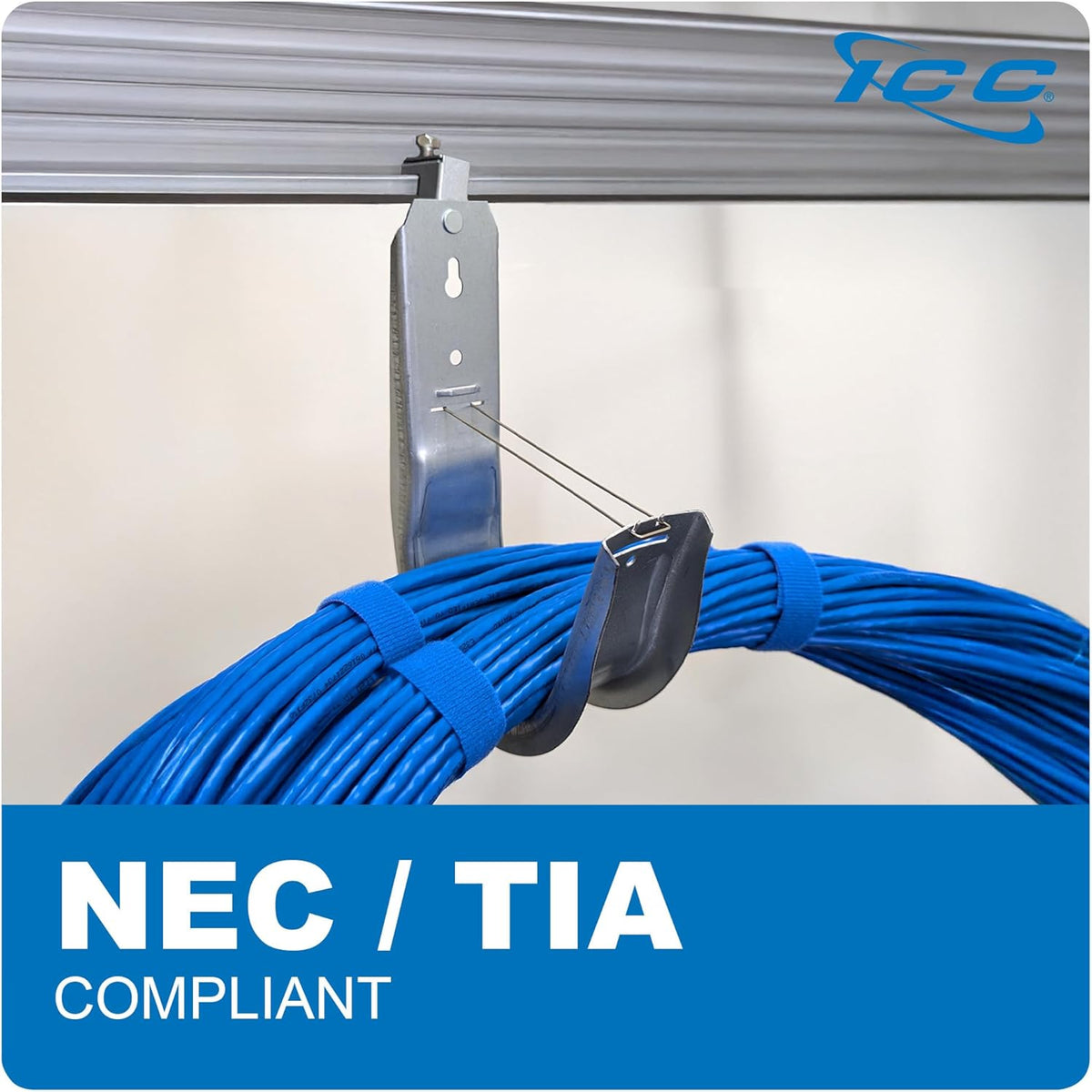 ICC Beam Clamp J Hook 2” with Retainer Clip - Galvanized Steel Cable Management Hooks for Hanging Cable to Beams - Rust-Resistant, EIA and TIA Compliant - 2 Inch 25 Pack